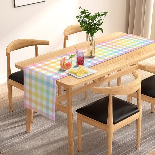 Pudodo; Easter Buffalo Plaid Check Table Runner Spring Holiday Farmhouse Fireplace Kitchen Dining Room Home Party Decoration (13" x 90"); Category:Easter Decorations; Image:1